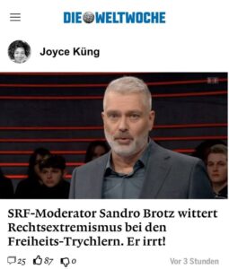 SRF-Moderator Sandro Brotz wittert Rechtsextremismus bei den Freiheits-Trychlern. Er irrt!