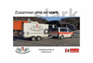 Raststätte Grauholz bei Bern 07.02.2022 - Polizei beschlagnahmt Freiheitstrychler Anhänger