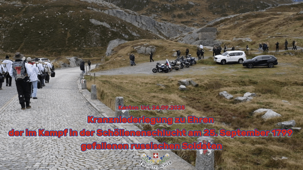 🇷🇺 Russische Delegation & 🇨🇭 Freiheitstrychler 🔔 treffen sich im Kanton Uri anlässlich der Zeremonie für die bei der Alpenüberquerung 🇷🇺 W. A. Suworows im Jahre 1799 gefallenen Soldaten