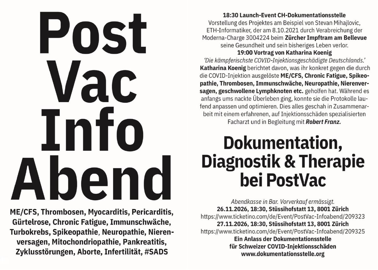 PostVac 2 Infoabende mit Katharina Koenig in der Stadt Zürich